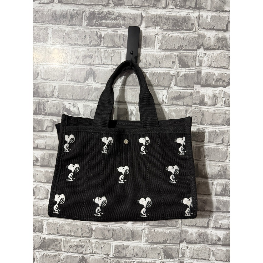 Coach X Peanuts Snoopy Canvas Tote Bag Black CF270 Handbag Woodstock - Picture 2 of 3